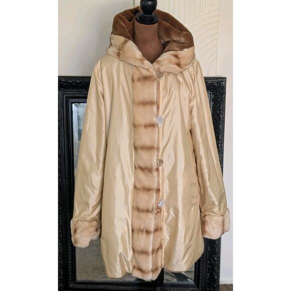 Dennis Basso Reversible Faux Mink Coat w/ Sable-Inspired Trim – Size L - Picture 15 of 16